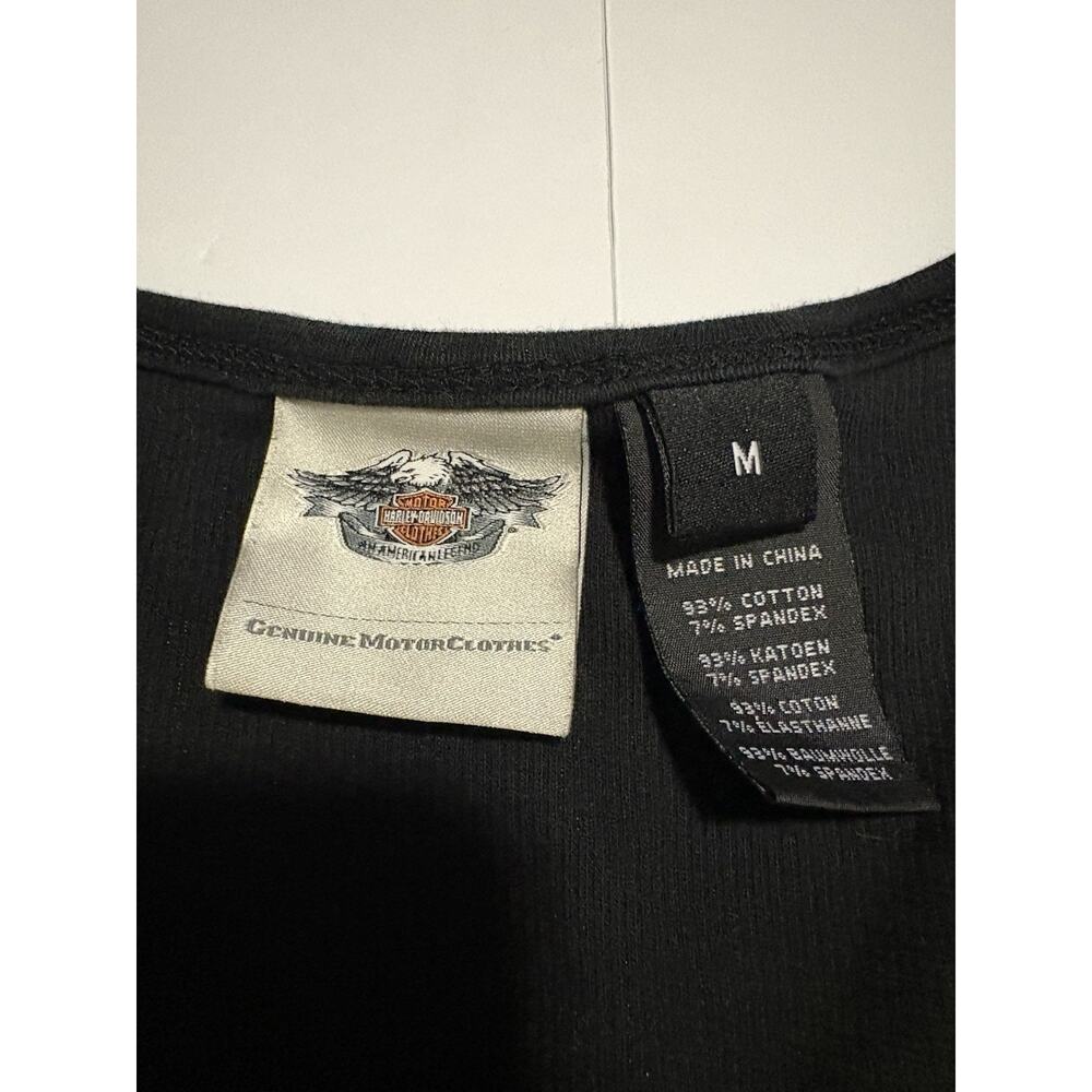 Harley-Davidson Women’s Medium Black Ribbed Tank Top Rhinestone Script Logo - Picture 2 of 5